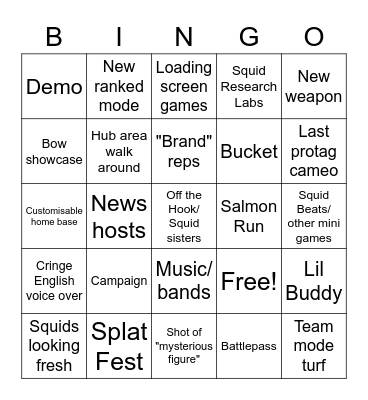 splat Bingo Card