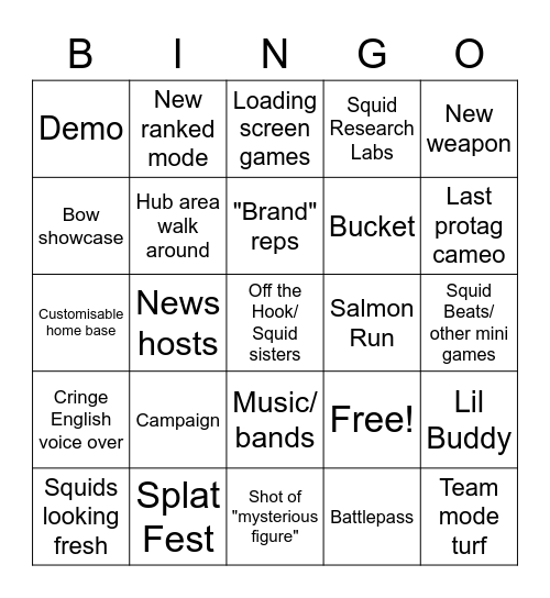 splat Bingo Card