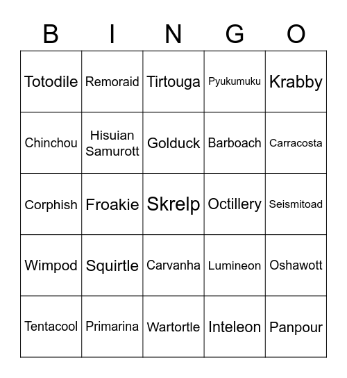 Frosty's Bingo Card (Round 1) Bingo Card