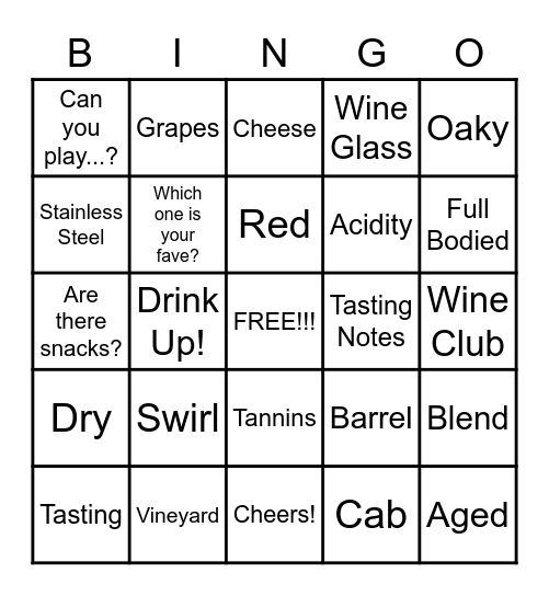 Winery Bingo Card