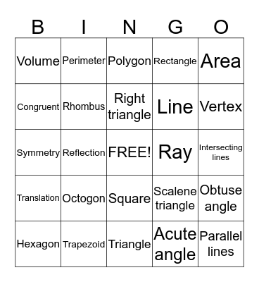 Geometry bingo! Bingo Card