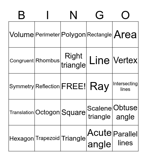 Geometry bingo! Bingo Card