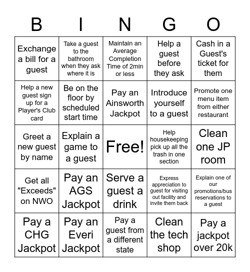 Gaming Bingo Card