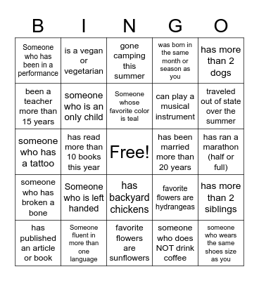 Get to Know You BINGO Card