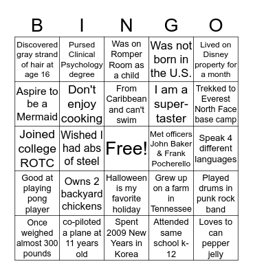 Mix & Mingle Bingo Card
