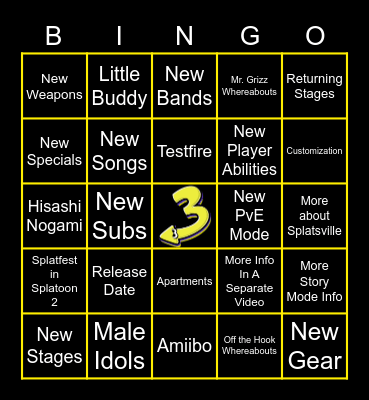 Splatoon 3 Direct Bingo Card