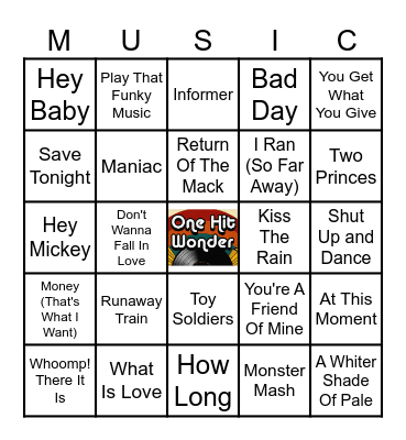 ONE HIT WONDERS Bingo Card