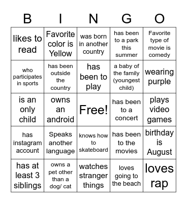 Ice Breaker: Find Someone Who Bingo Card