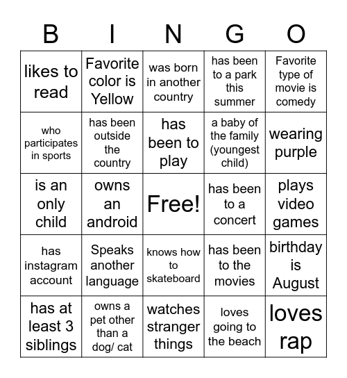 Ice Breaker: Find Someone Who Bingo Card