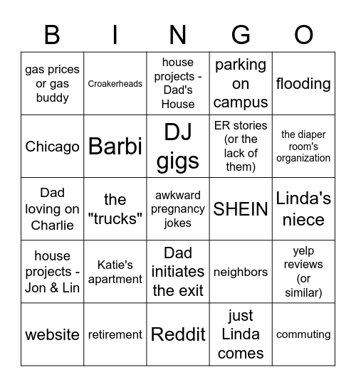 Dad & Linda Bingo Card