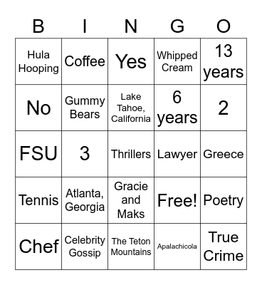 Ms. Gardiner Bingo Card