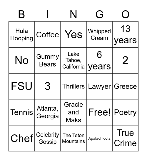 Ms. Gardiner Bingo Card