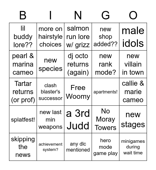 Splat3 Direct Bingo Card