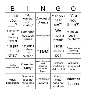 PYP Zoom Bingo Card