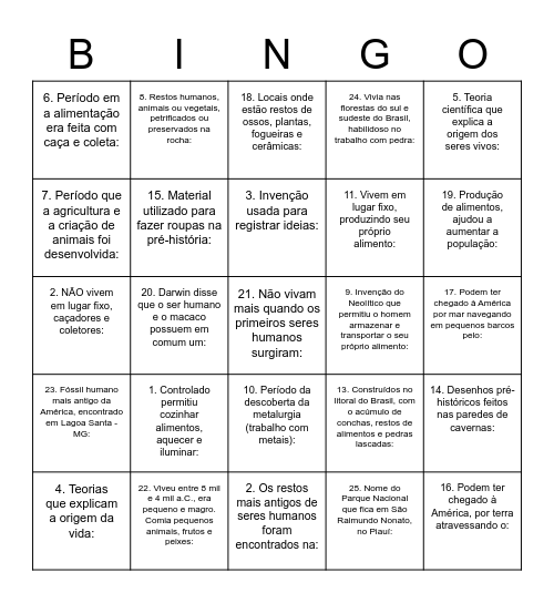 Bingo Histórico Bingo Card