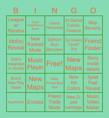 Splatoon 3 Direct! Bingo Card