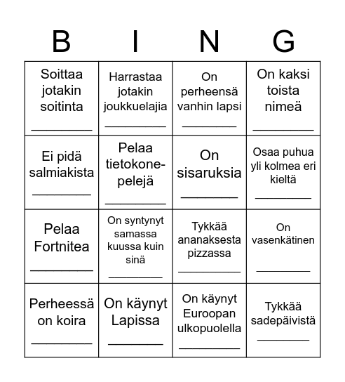 7AG:n tutustumisbingo Card