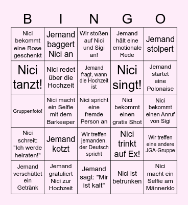 Nici´s Bachelorette Party Bingo Card