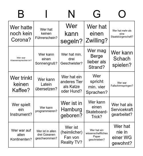 HUMAN BINGO Card