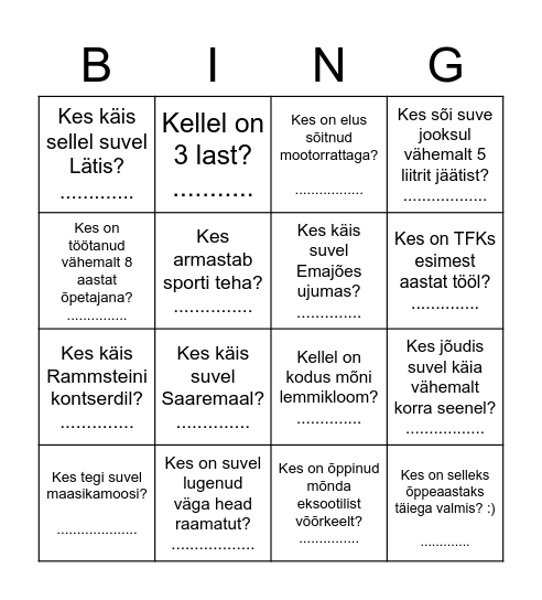 SAAME TUTTAVAKS? Bingo Card