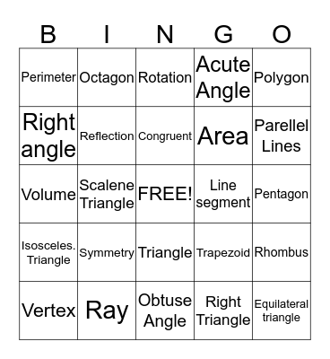 Geometry bingo Card