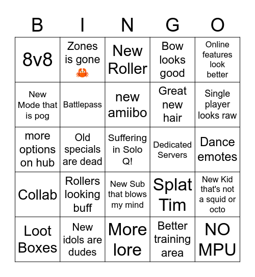 Splatoon 3 Direct Bingo Card