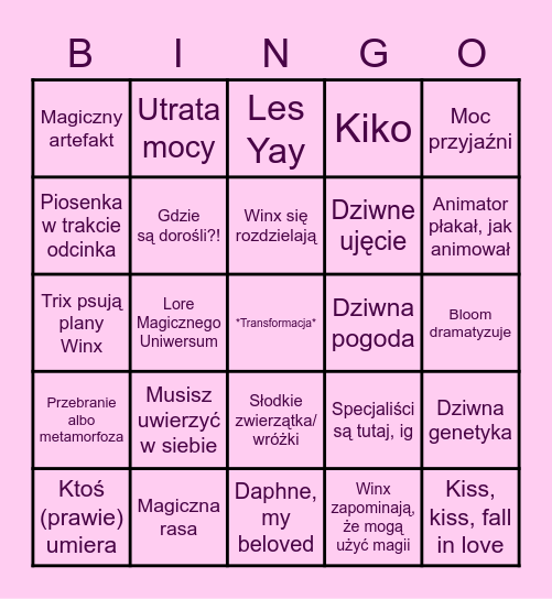 Klub Winx Bingo Card