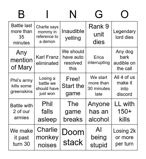 Turnsgo Bingo Card