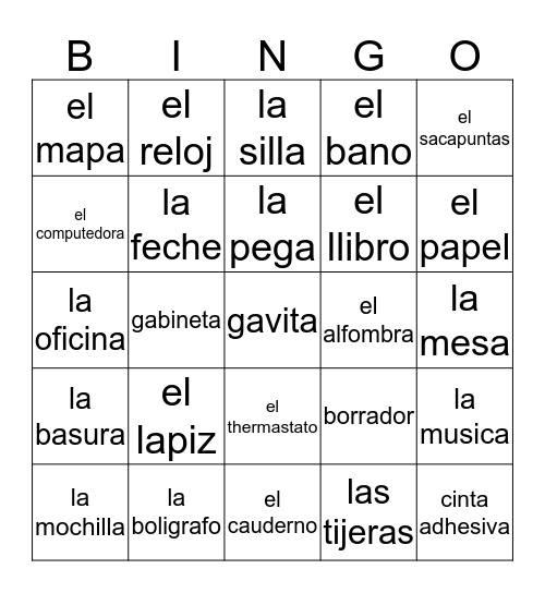 bingo card spanish Bingo Card