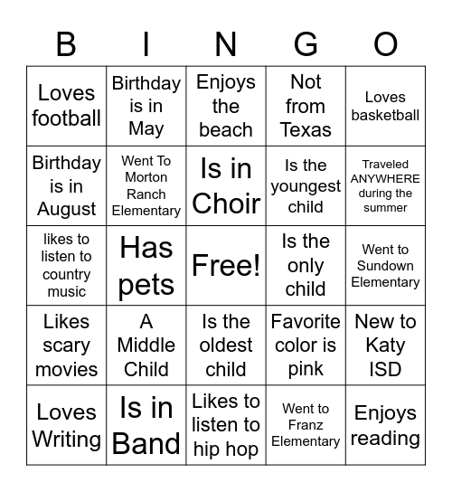 Get to Know You Bingo! Bingo Card