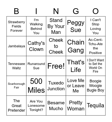 Musical Bingo Card