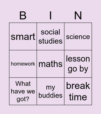 School Bingo Card