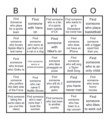 Classmate Bingo Card