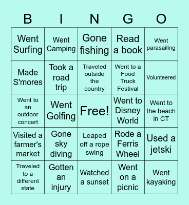 End of Summer Bingo Card