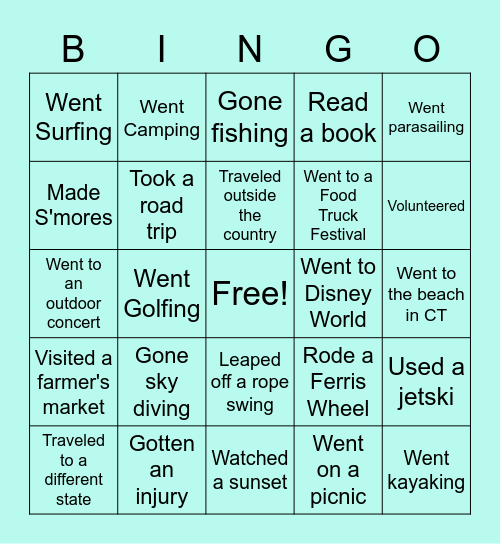 End of Summer Bingo Card