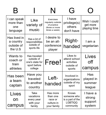 Point Athletes DEI Bingo Card