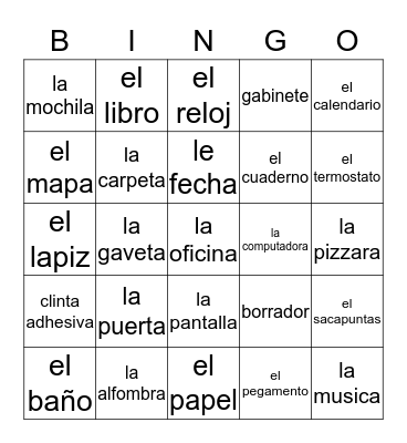 Spanish Chicken Bingo Card