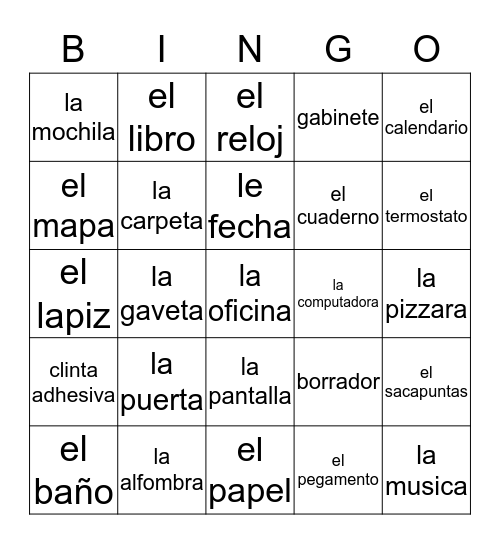 Spanish Chicken Bingo Card