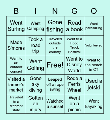 End of Summer Bingo Card