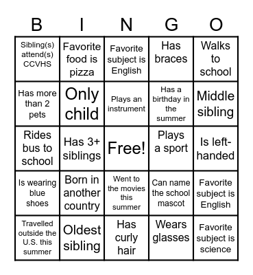 Classmate Bingo Card