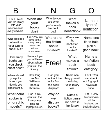Library Orientation Bingo Card