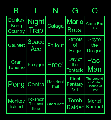 Video Game Bingo Card