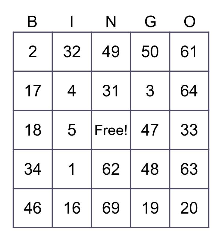 BONGO Bingo Card