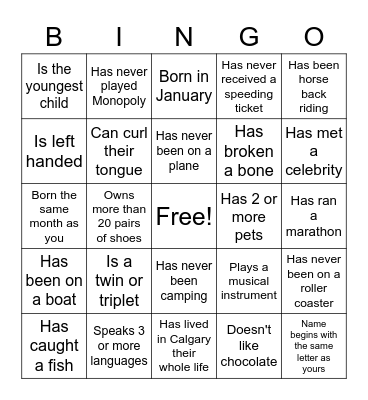 HUMAN BINGO! Bingo Card