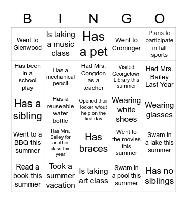 Classmate BINGO Card