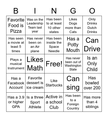 RVHS Leadership Bingo Card