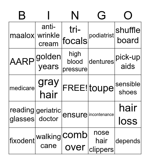 Over the Hill Bingo Card