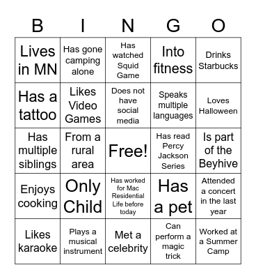 Human Bingo Card