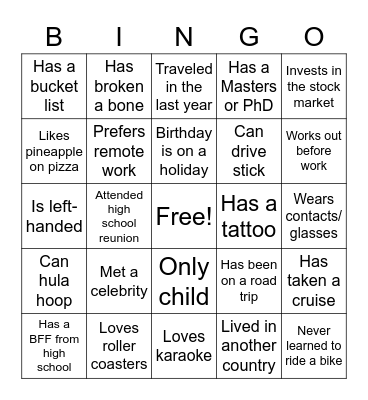 Welcome Back!! Bingo Card