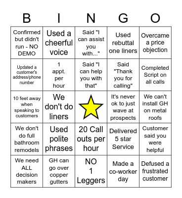 CALL CENTER/EVENTS BINGO Card